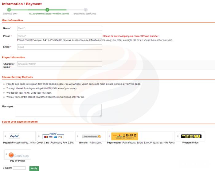 Fill the information of your order