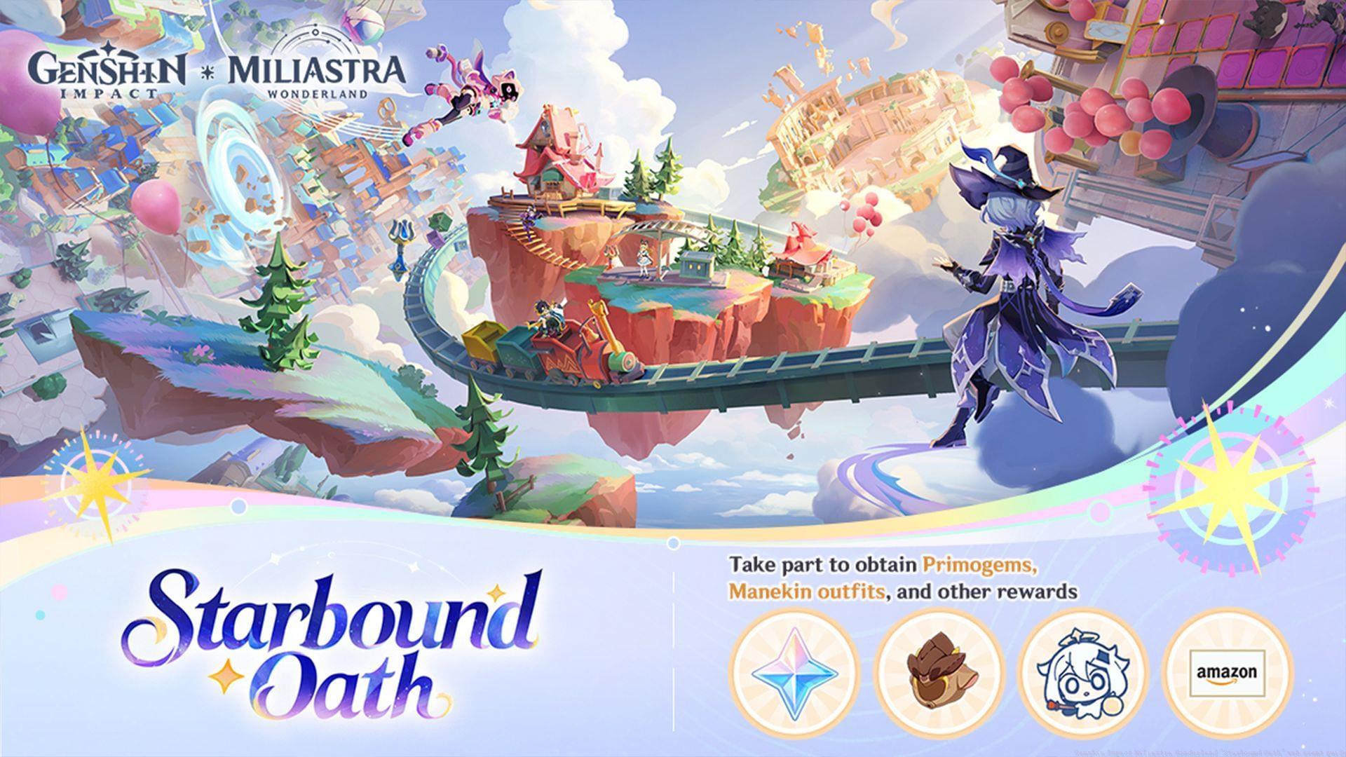 Guide on playing and earning rewards in the Genshin Impact Miliastra Wonderland "Starbound Oath" web event (Image via HoYoverse)