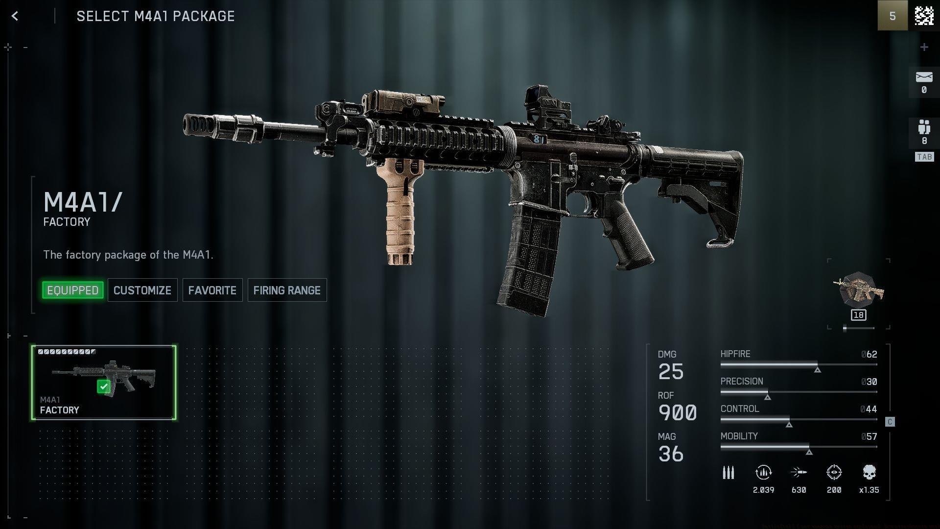 Battlefield 6 screenshot of M4A1 assault rifle modification.