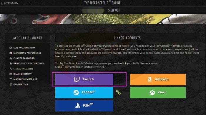 Your ESO account is not linked to Twitch if there isn't a link icon