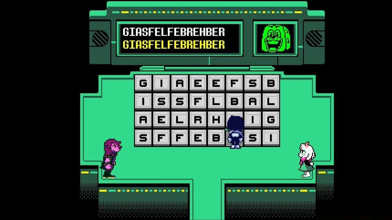 Solve all three word puzzles to unlock to remove forcefields, and progress into Cyber City in Deltarune Chapter 2 (Image via Tobyfox | YouTube/@MiniMingle)