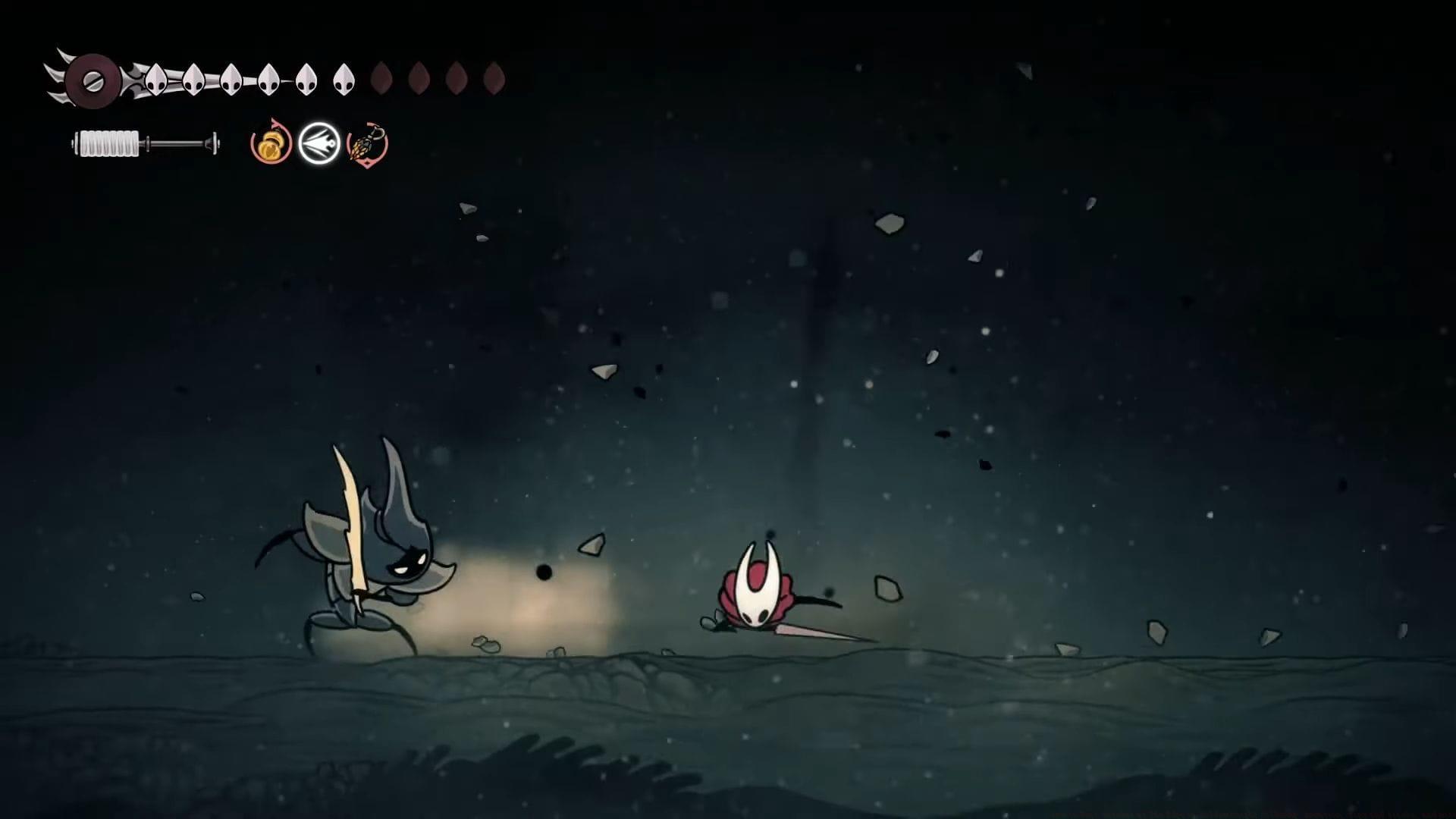 The duel against Watcher at The Edge isn&rsquo;t loaded with tricky phases, but its heavy melee strikes and fast follow-ups demand sharp movement and precise counterattacks  (Image via Team Cherry || YouTube@/Tong ZhengHee)