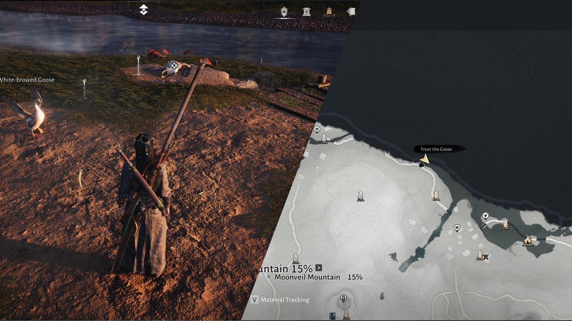 The sick Goose is easy to spot near the wooden bridge