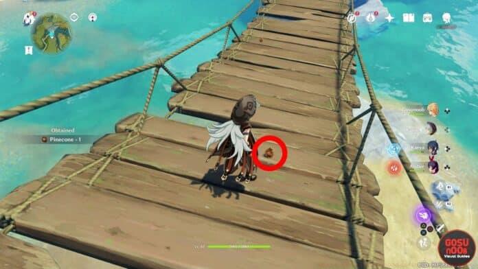 Genshin Impact pinecone location map highlighting northern Mondstadt collection areas