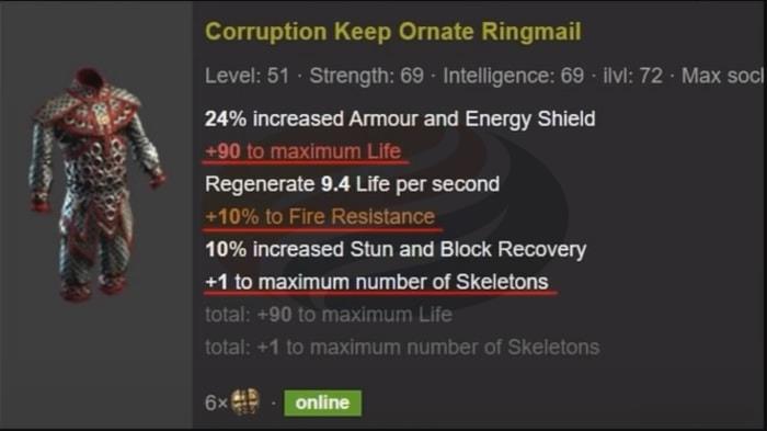 Mage Skeleton Build Necromancer Witch rare body armour